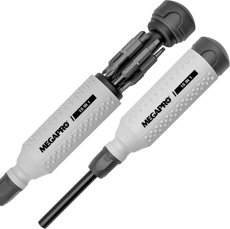Megapro ® 15-in-1 Original Multi-bit Screwdriver | Home DIY & Repair | Construction | Tradeswork | 14 Industrial-grade bit tips | 1/4" Hex Drive in shaft (Original NAS Light Grey/Charcoal) - Image 1